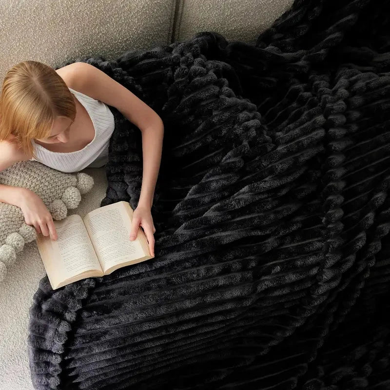 Ribbed Faux Fur Throw Blanket