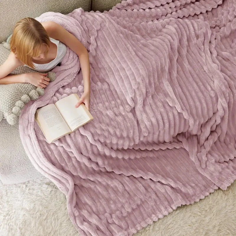 Ribbed Faux Fur Throw Blanket