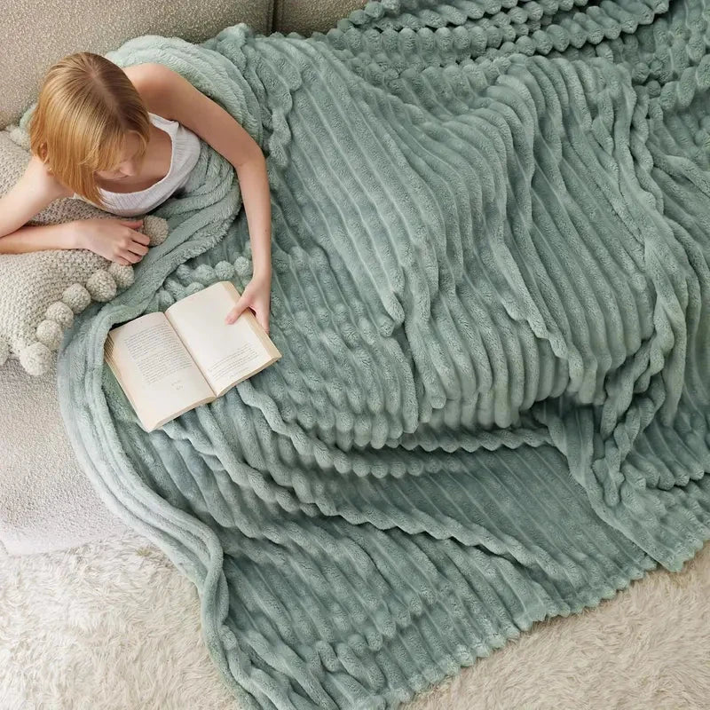 Ribbed Faux Fur Throw Blanket