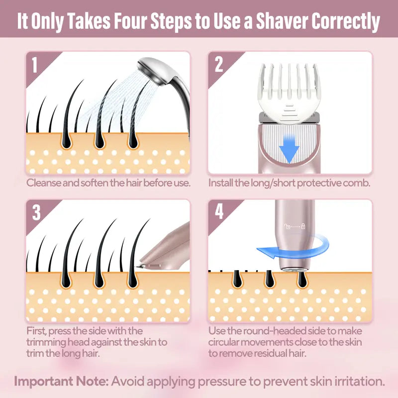 🚨 Pink GONE !! ACT FAST ⚡Bikini Trimmer for Women, Electric Shaver and Razor Rechargeable 2-in-1 Body and Facial Epilator, Underarms and Legs, IPX7 Waterproof