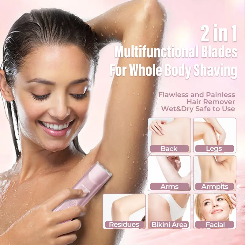 🚨 Pink GONE !! ACT FAST ⚡Bikini Trimmer for Women, Electric Shaver and Razor Rechargeable 2-in-1 Body and Facial Epilator, Underarms and Legs, IPX7 Waterproof