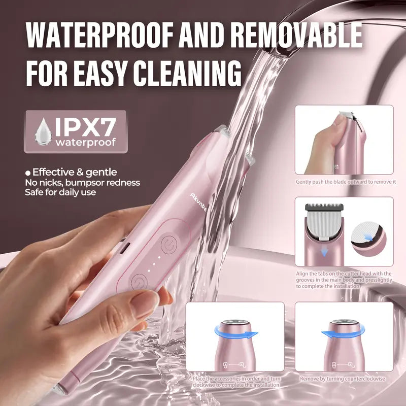 🚨 Pink GONE !! ACT FAST ⚡Bikini Trimmer for Women, Electric Shaver and Razor Rechargeable 2-in-1 Body and Facial Epilator, Underarms and Legs, IPX7 Waterproof